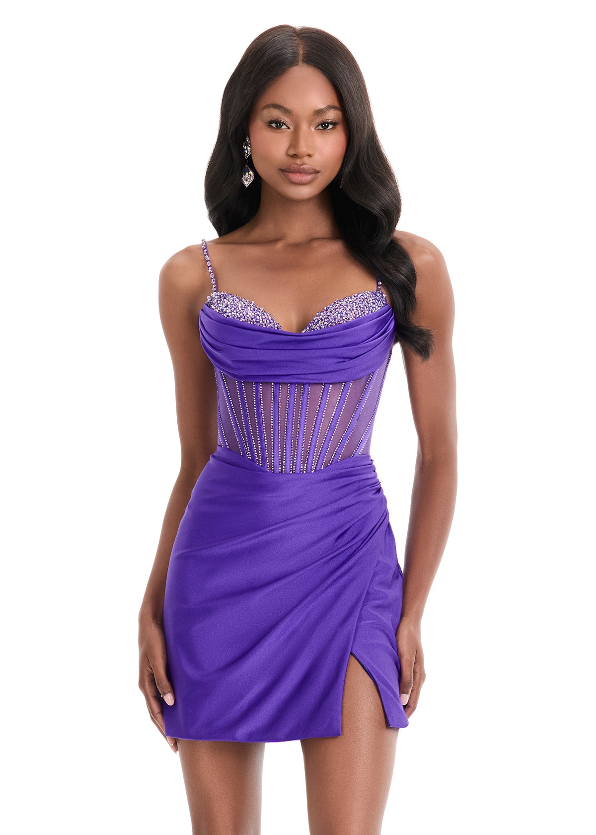 ASHLEYlauren 4864 Beaded Bust Jersey Mini with Side Ruching ASHLEYlauren 4864 Beaded Bust Jersey Mini with Side Ruching