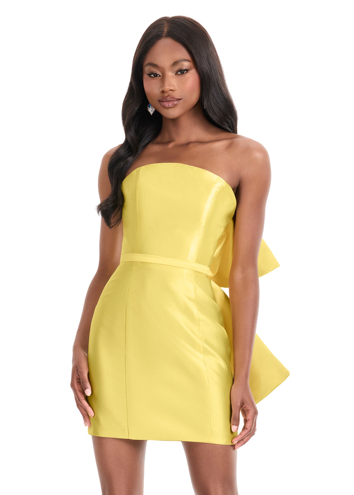 ASHLEYlauren 4875 Strapless Mikado Mini Dress with Back Bow ASHLEYlauren 4875 Strapless Mikado Mini Dress with Back Bow