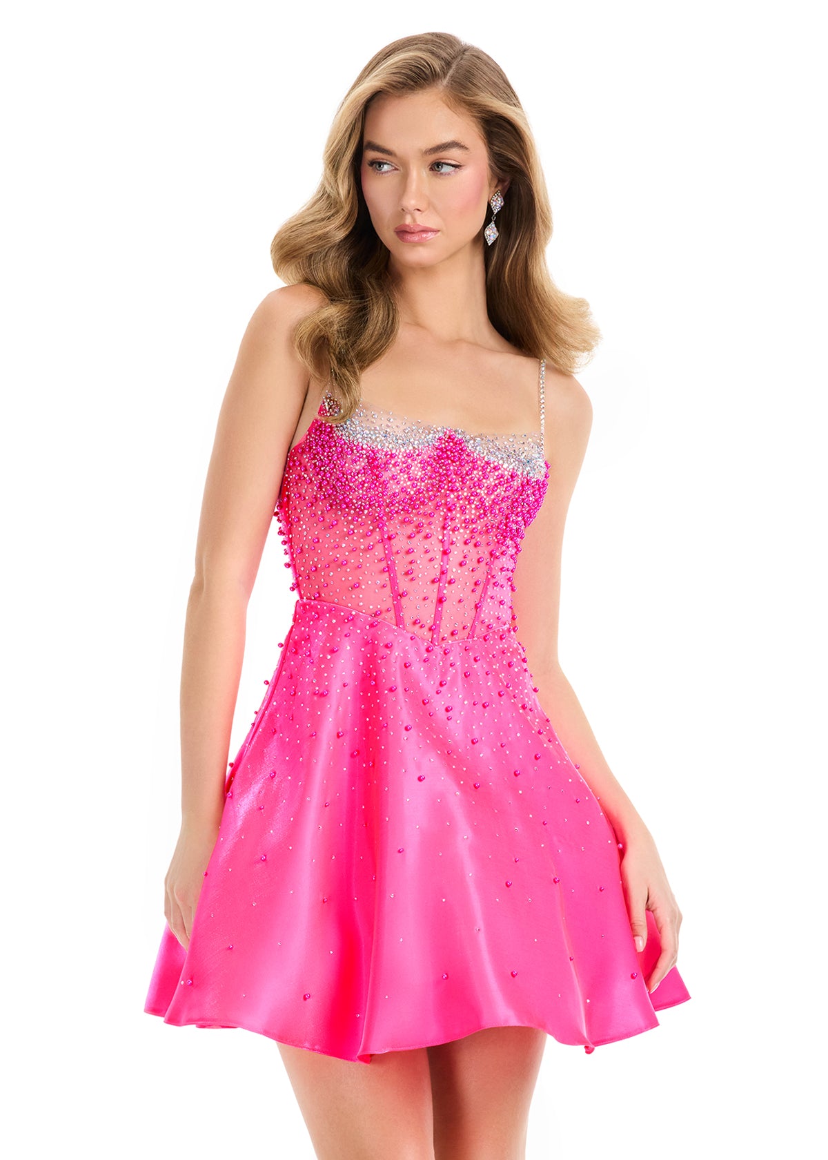 ASHLEYlauren 4927 Satin Mini Dress with Beaded Mesh Bodice ASHLEYlauren 4927 Satin Mini Dress with Beaded Mesh Bodice