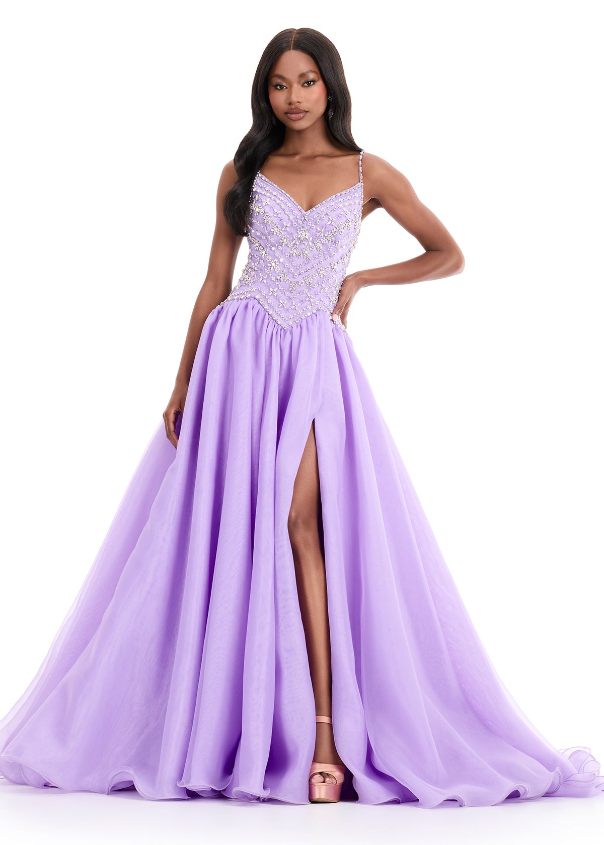 ASHLEYlauren 12047 – Beaded Bodice Organza Ball Gown for Formal Events