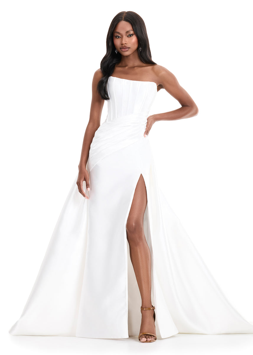 ASHLEYlauren 12056 – Mikado Strapless Pleated Overskirt Gown