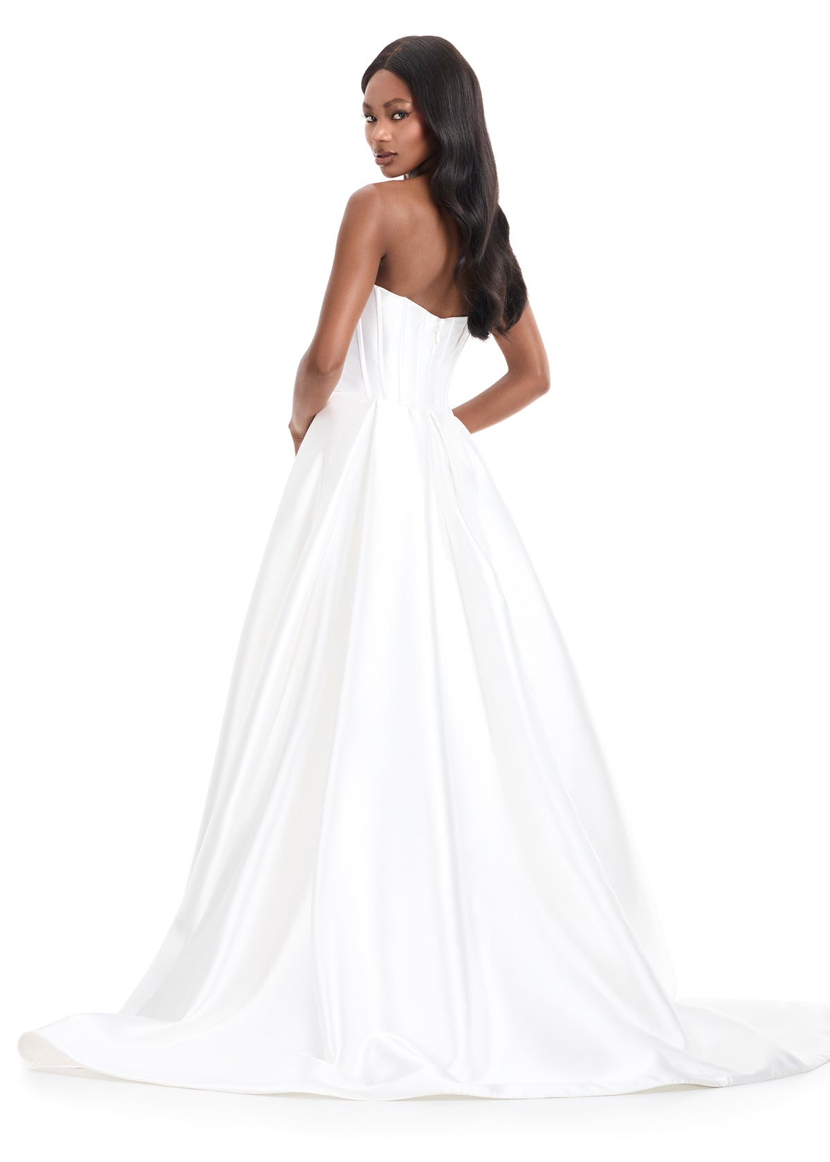ASHLEYlauren 12056 – Mikado Strapless Pleated Overskirt Gown