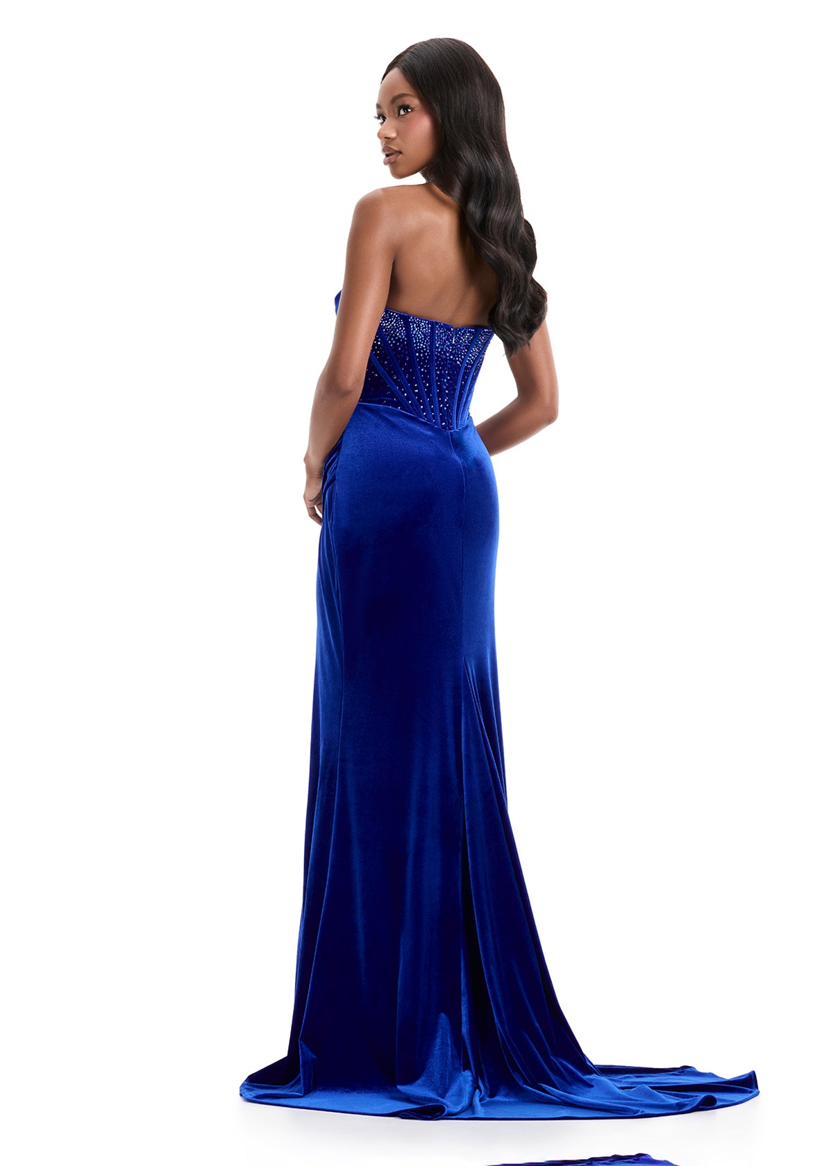 ASHLEYlauren 12075 Strapless Velvet Gown with Beaded Bodice Detail ASHLEYlauren 12075 Strapless Velvet Gown with Beaded Bodice Detail