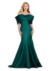 Deep Green ASHLEYlauren 11413 Elegant Off Shoulder Mermaid Gown in Double Faceted Satin with Statement Oversized Bow Neckline
