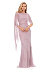 Dusty Rose ASHLEYlauren 11213 Elegant Hand Beaded Gown with Crew Neckline, Intricate Bead Motif, Asymmetrical Overlay Detail, and High Back