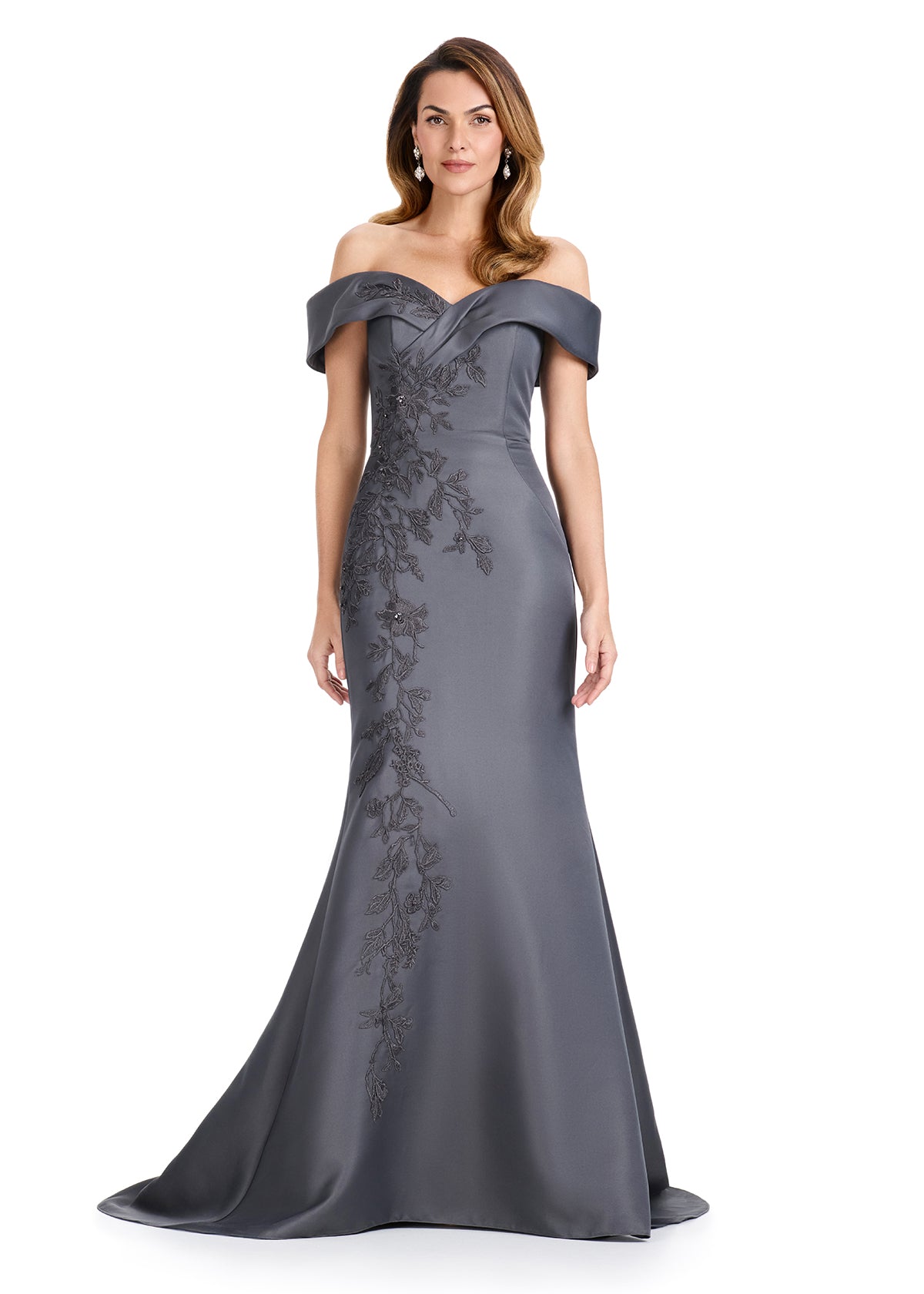 ASHLEYlauren E12094 Off-Shoulder Satin Trumpet Gown