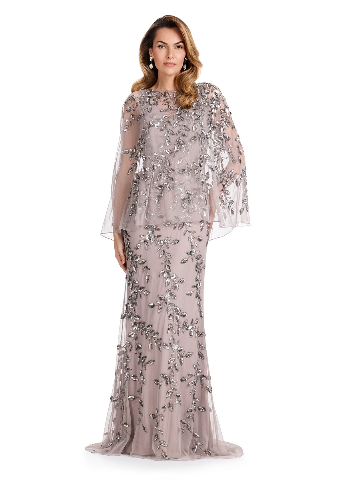 capelet long dress ASHLEYlauren E12095 Beaded Gown with Sheer 1st birthday Available Colors Size:48