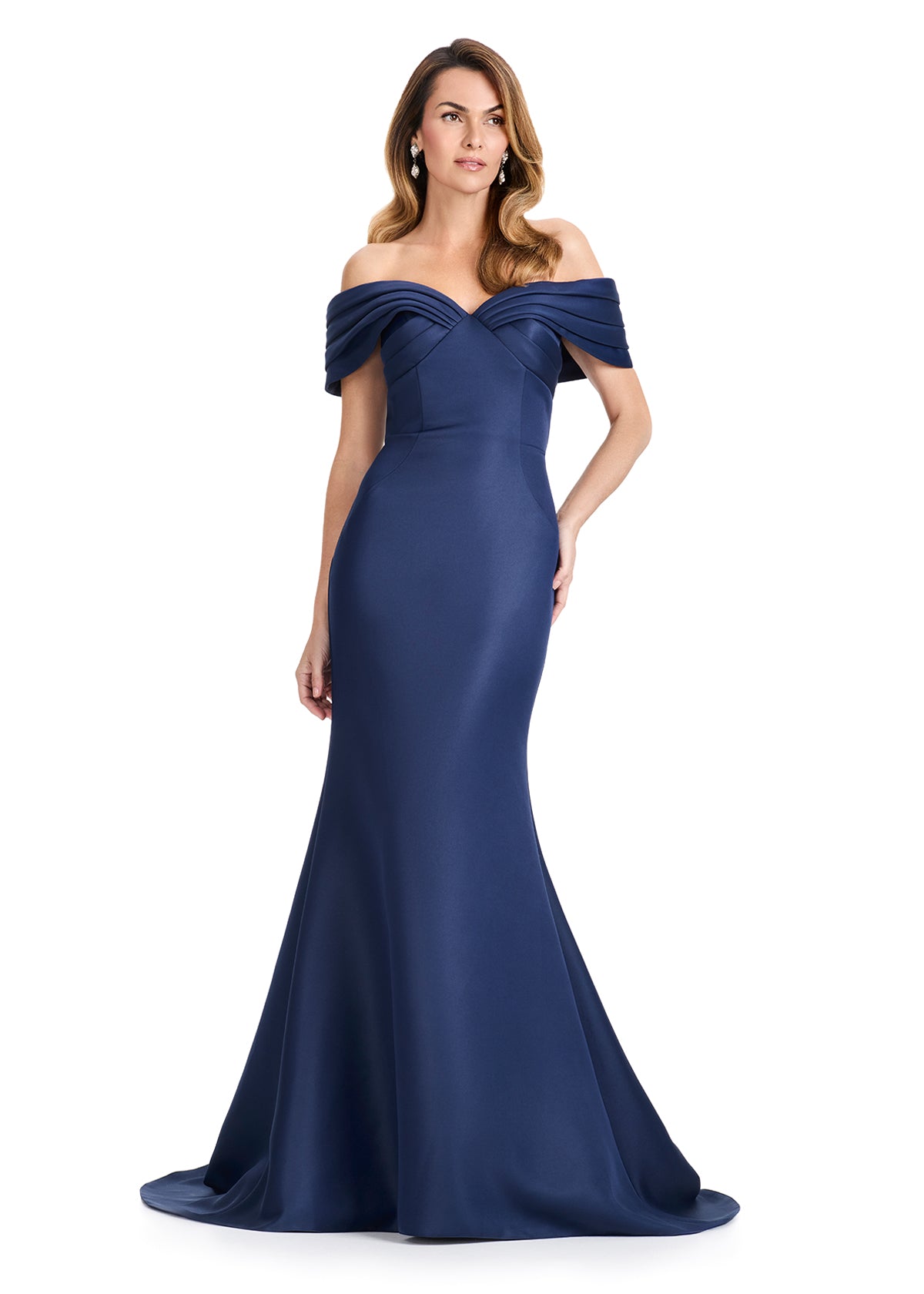 ASHLEYlauren E12097 Off-Shoulder Satin Evening Gown