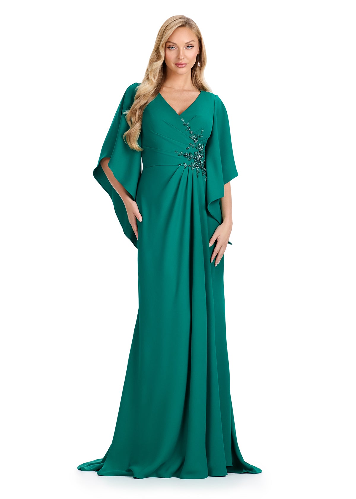 ASHLEYlauren E12101 Crepe Gown with Draped Sleeves