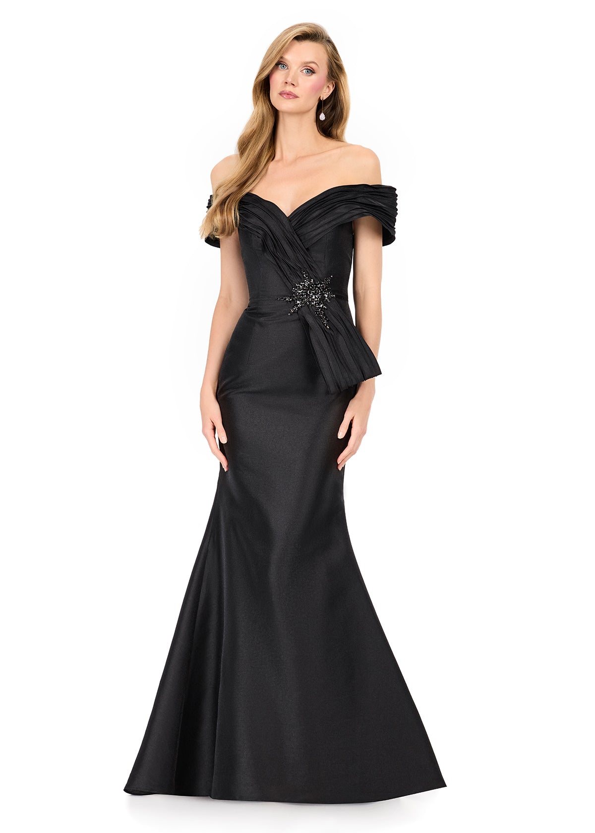 off shoulder mermaid dress ASHLEYlauren E12103 Off-Shoulder Mikado Mermaid Gown