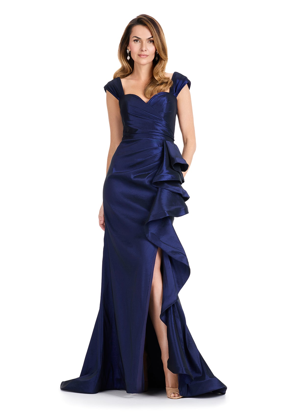ASHLEYlauren E12104 Taffeta Mermaid Gown with Side Ruffle