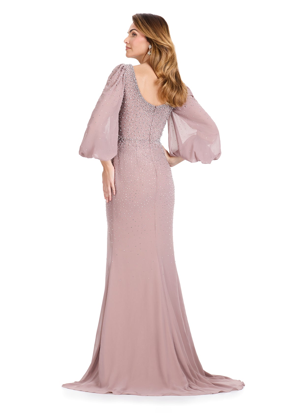 ASHLEYlauren E12106 Ombr Beaded Chiffon Evening Gown