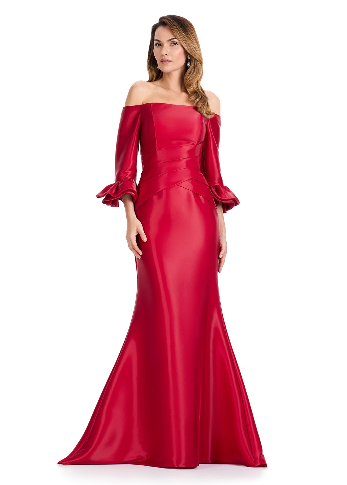 ASHLEYlauren E12107 Off-Shoulder Satin Mermaid Gown