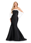 ASHLEYlauren E12108 | Black-Ivory two-tone Mikado gown featuring strapless neckline, dramatic back bow, and hourglass mermaid fit.