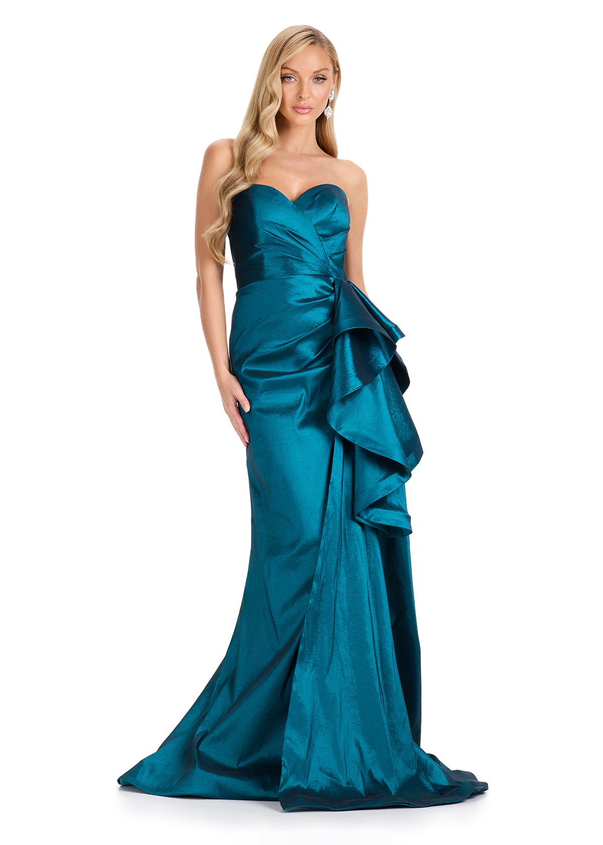 ASHLEYlauren E12118 Strapless Taffeta Gown with Side Ruffle ASHLEYlauren E12118 Strapless Taffeta Gown with Side Ruffle