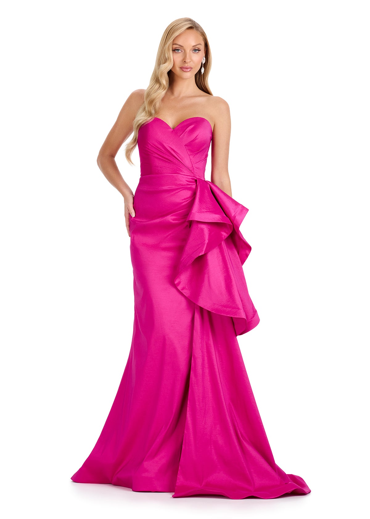 ASHLEYlauren E12118 Strapless Taffeta Gown with Side Ruffle