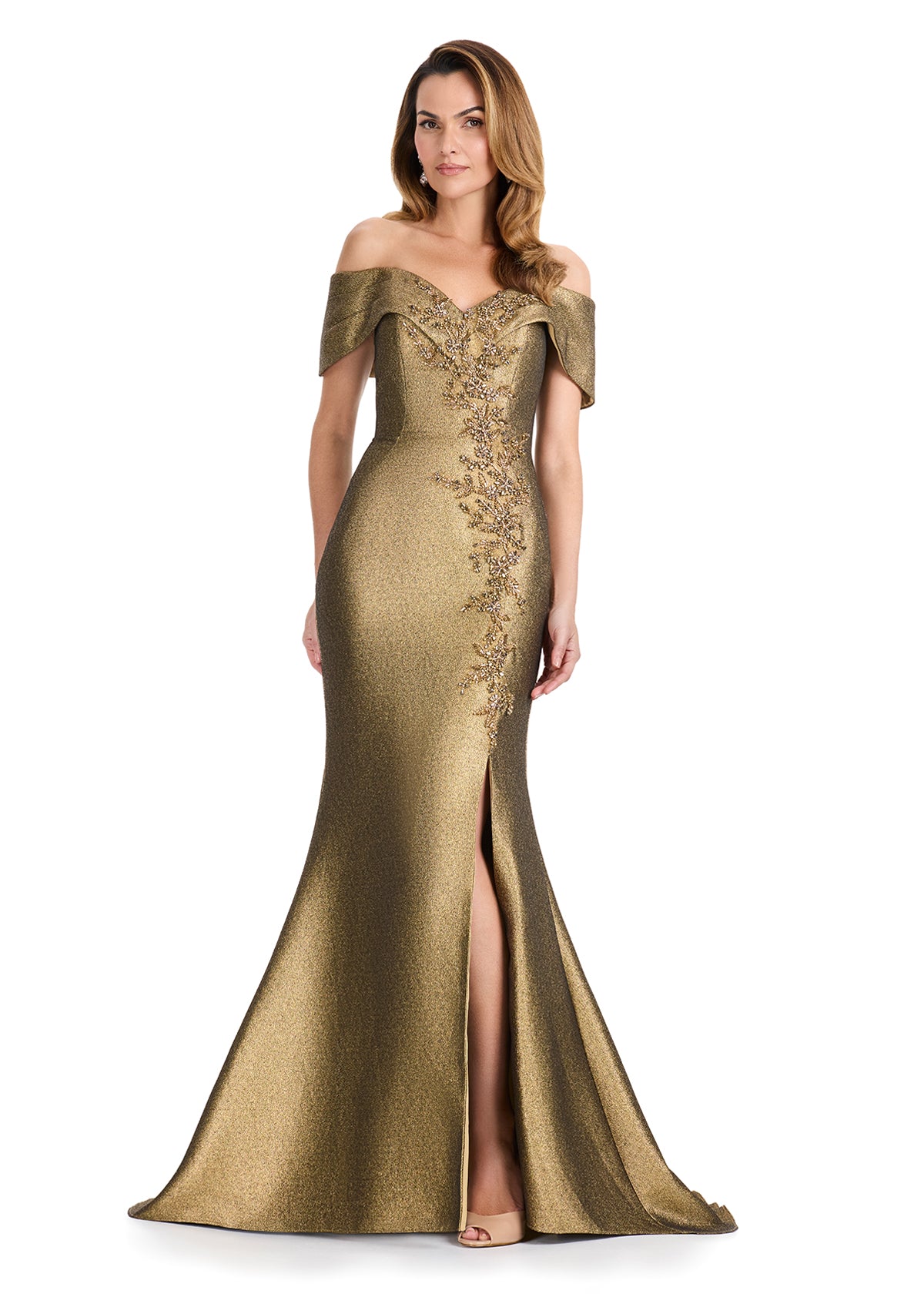 ASHLEYlauren E12119 Off-Shoulder Metallic Brocade Gown