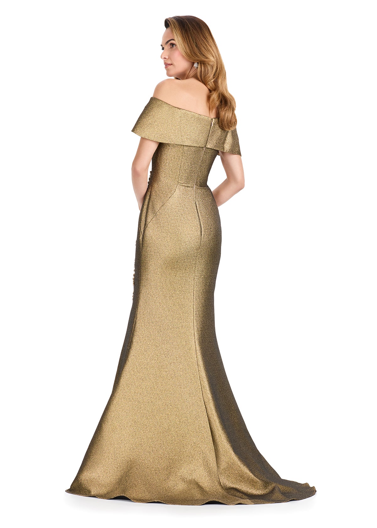ASHLEYlauren E12119 Off-Shoulder Metallic Brocade Gown