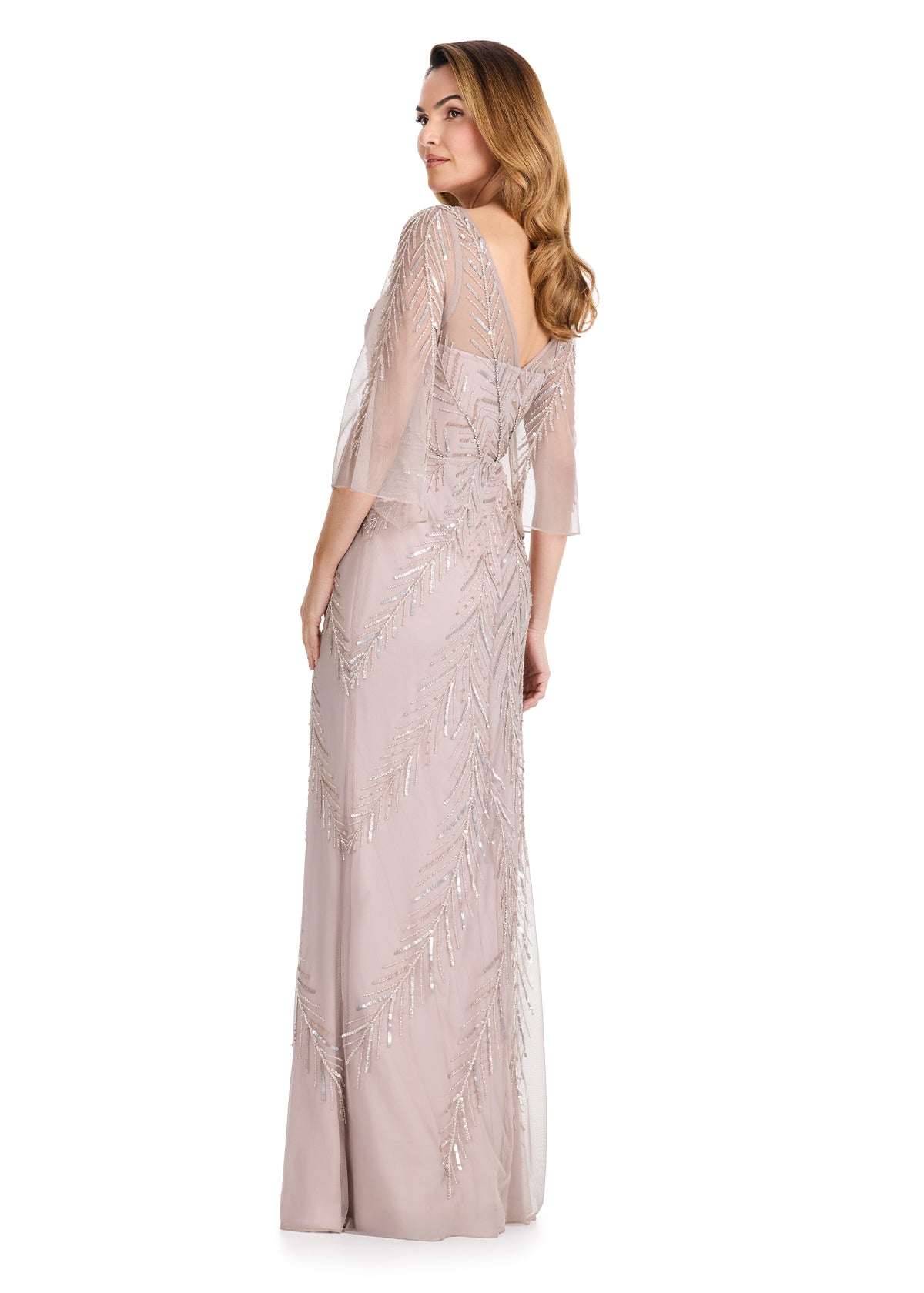 ASHLEYlauren E12124 – Beaded Long-Sleeve Illusion Evening Gown