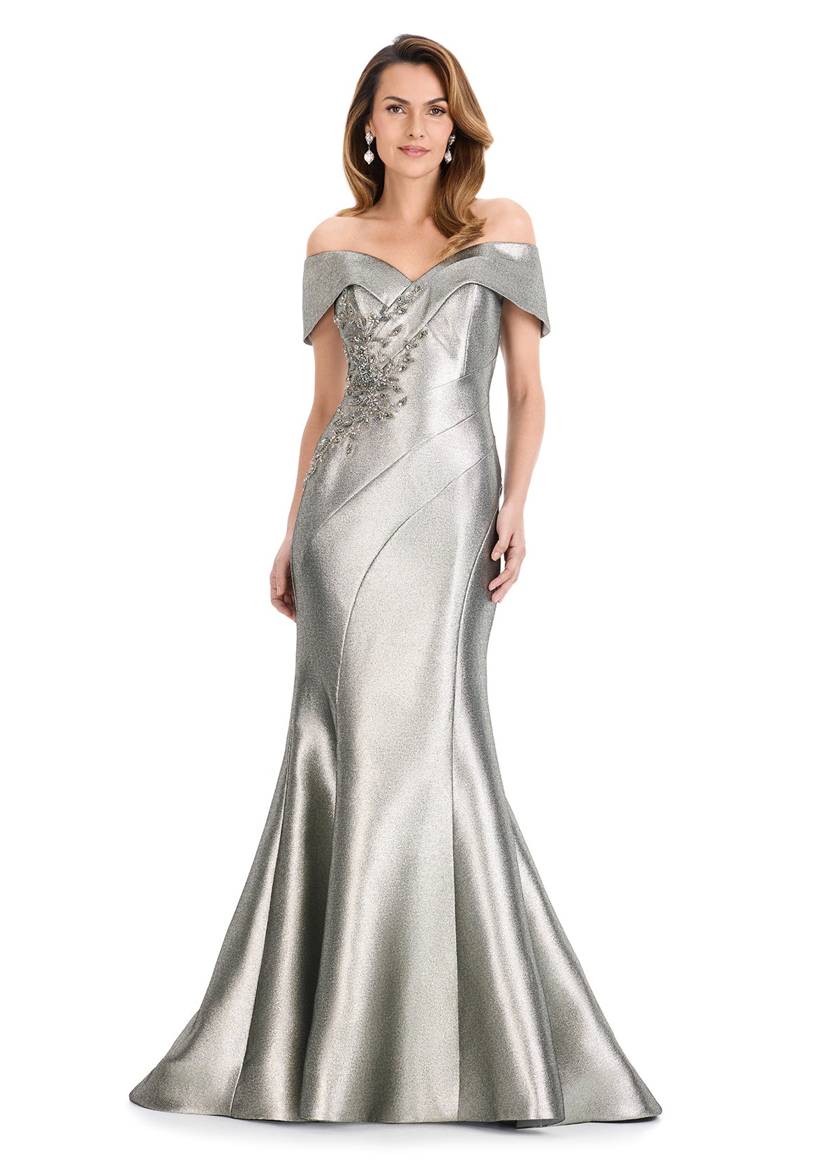 ASHLEYlauren E12135 Off-Shoulder Metallic Brocade Gown
