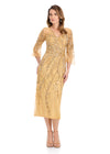 ASHLEYlauren E12143 Dress | Gold beaded cocktail gown featuring an illusion neckline, sheer sleeves, and sleek sheath silhouette for opulent evening elegance.