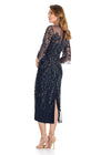 ASHLEYlauren E12143 Dress | Navy fully beaded sheath cocktail dress featuring long sheer beaded sleeves and an illusion V-neckline for classic sophistication and refined sparkle. Back
