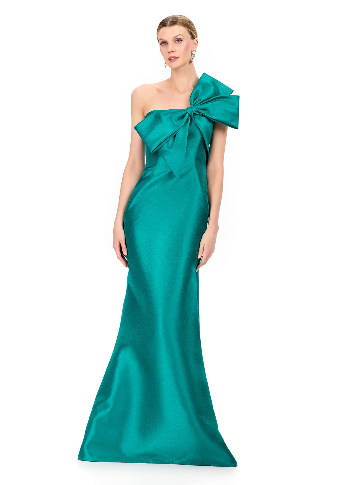ASHLEYlauren E12224 – Mikado One-Shoulder Bow Detail Evening Gown
