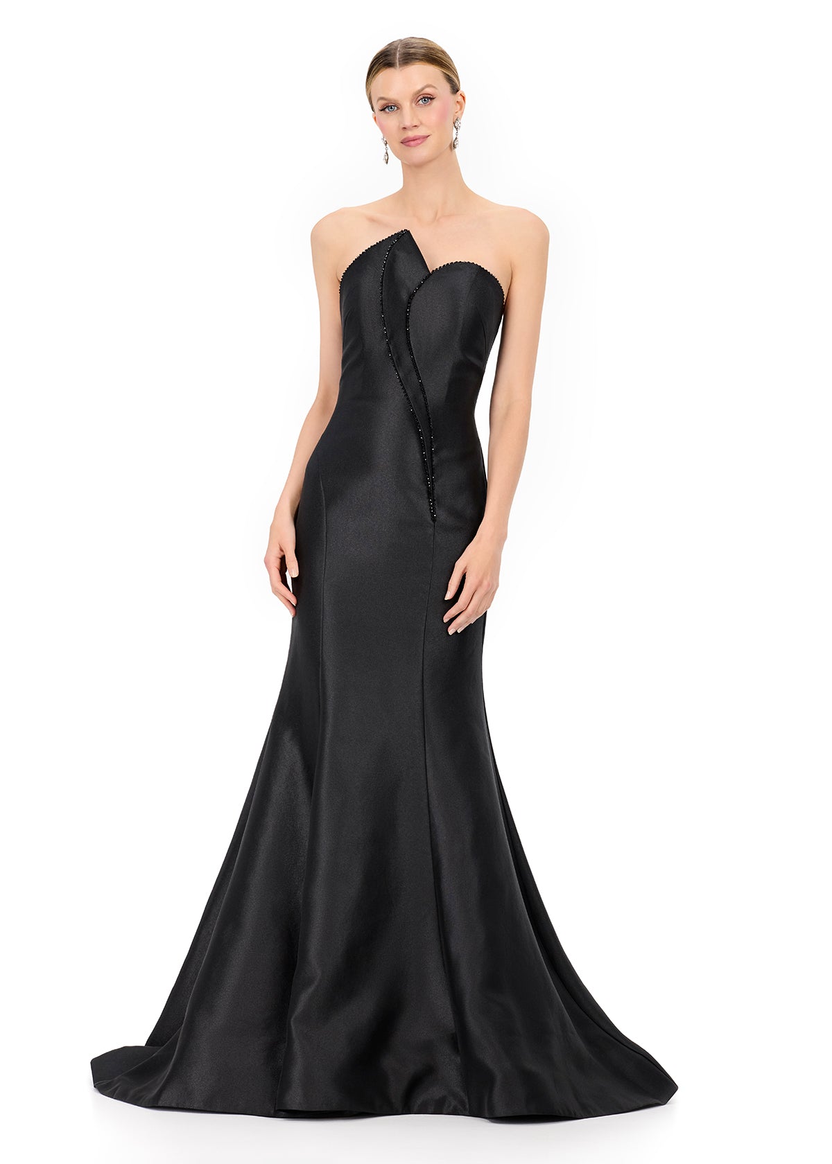 ASHLEYlauren E12318 – Satin Strapless Beaded Detail Gown