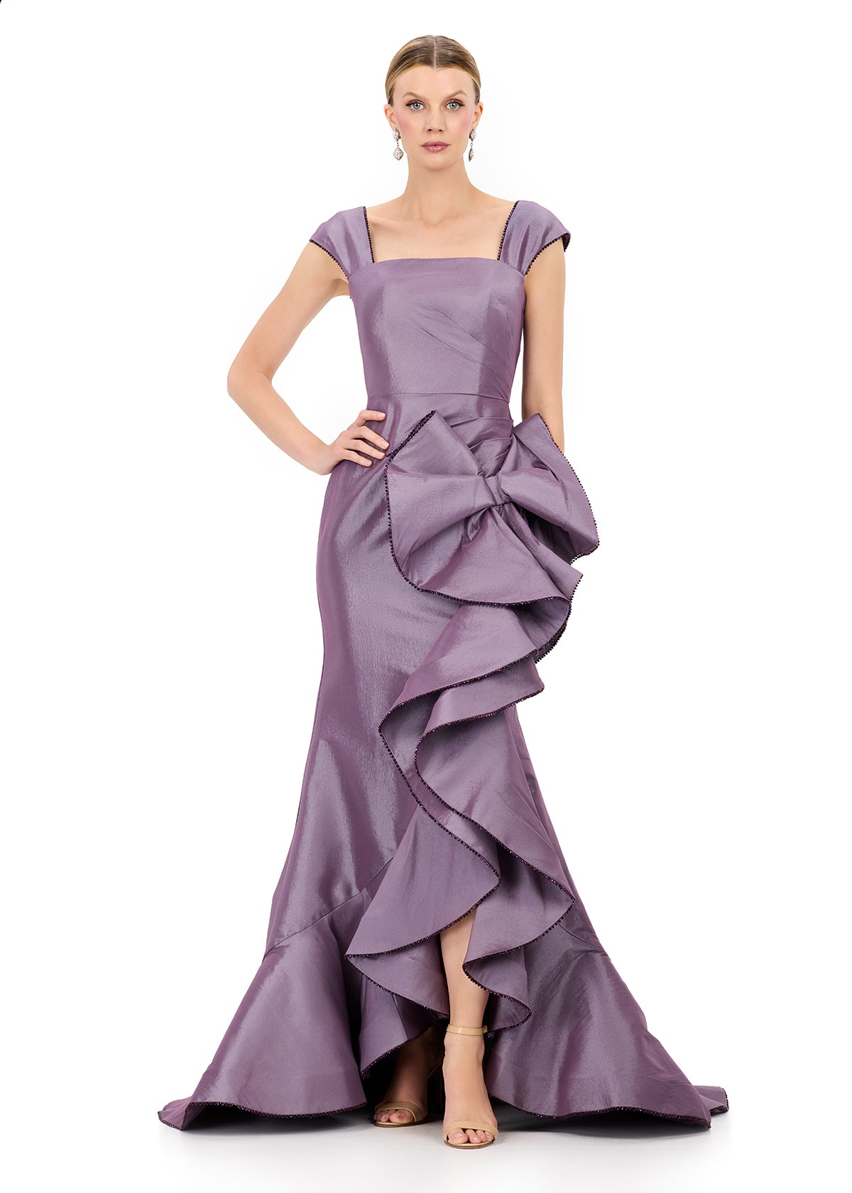 mermaid dress ruffles ASHLEYlauren E12321 – Taffeta Square-Neck Ruffle Mermaid Gown