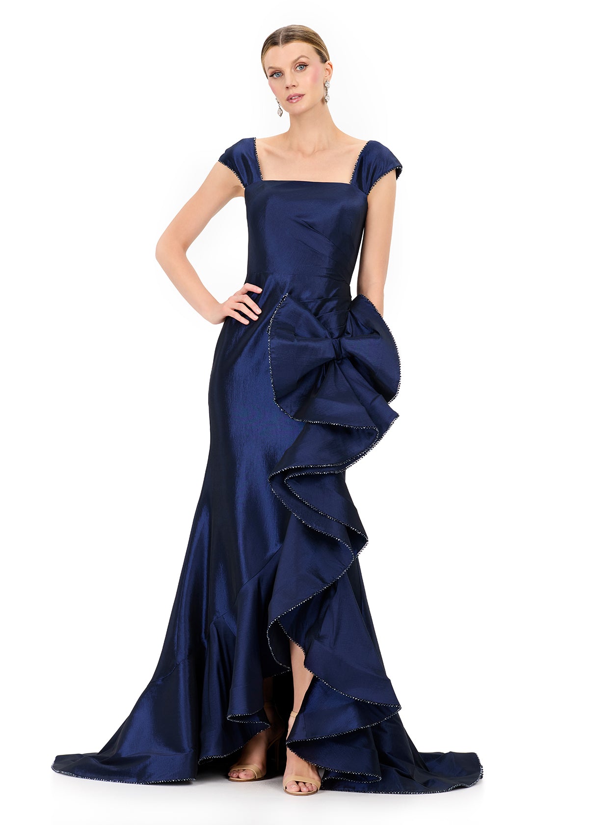 ASHLEYlauren E12321  Taffeta Square-Neck Ruffle Mermaid Gown