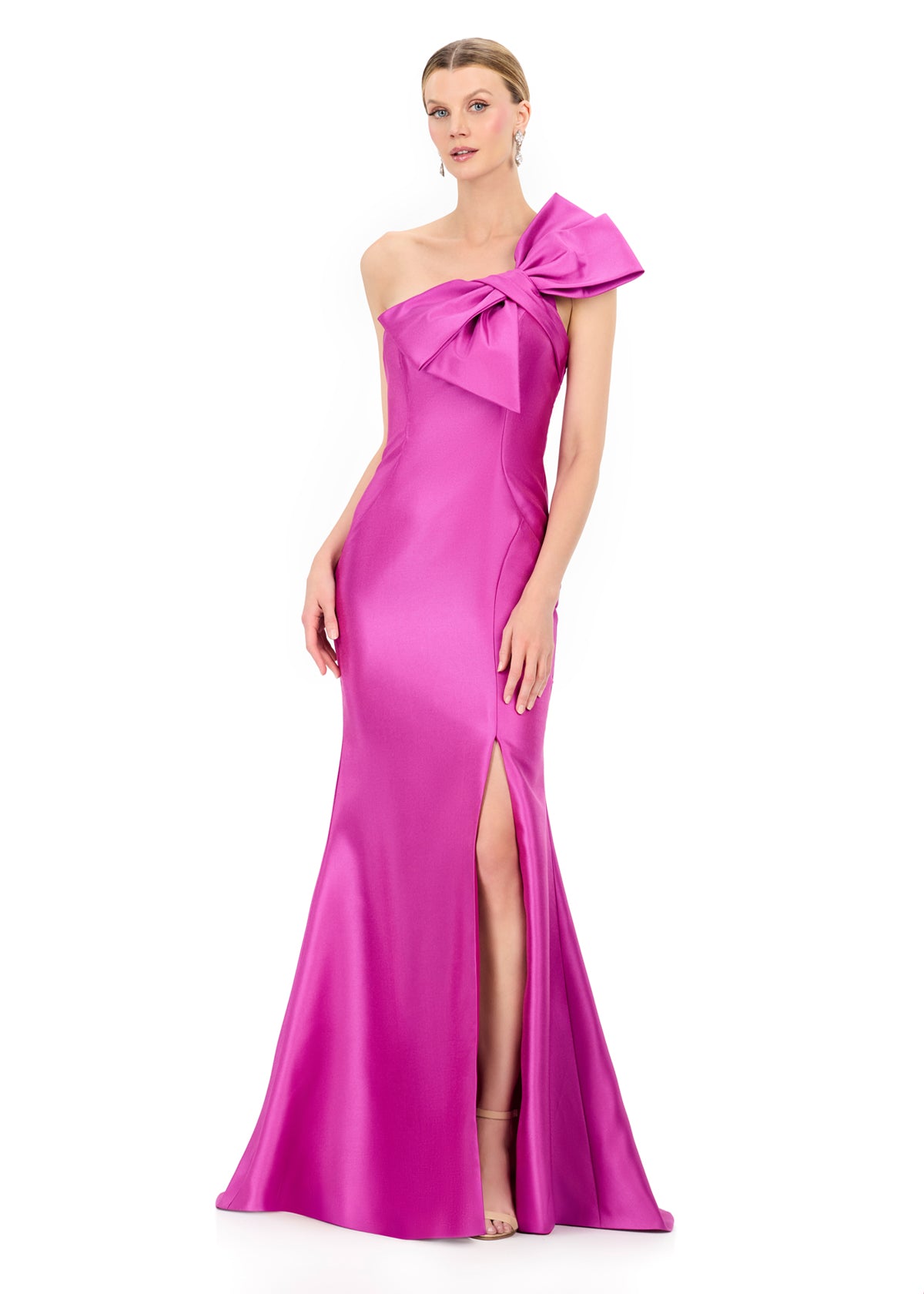 ASHLEYlauren E12325 – Mikado One-Shoulder Bow Gown
