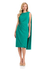ASHLEYlauren E4910 | Jade stretch crepe dress featuring one-shoulder neckline, statement cape, and sparkling side beadwork.