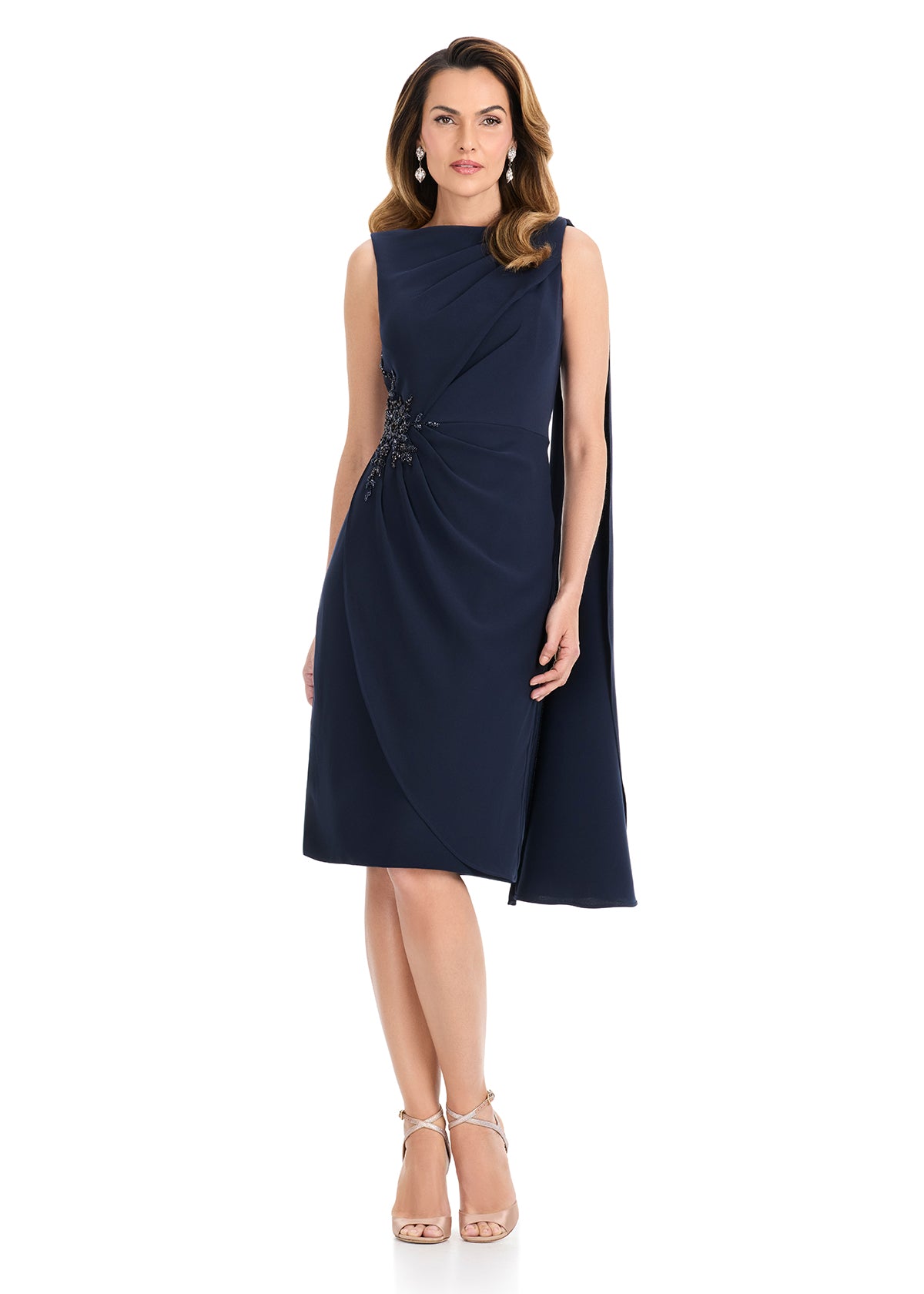 ASHLEYlauren E4910 – One-Shoulder Cape Crepe Cocktail Dress