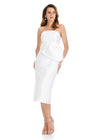 ASHLEYlauren E4921 Dress | Ivory strapless Mikado midi dress featuring clean lines, sculpted fit, and dramatic bow detail for timeless sophistication.