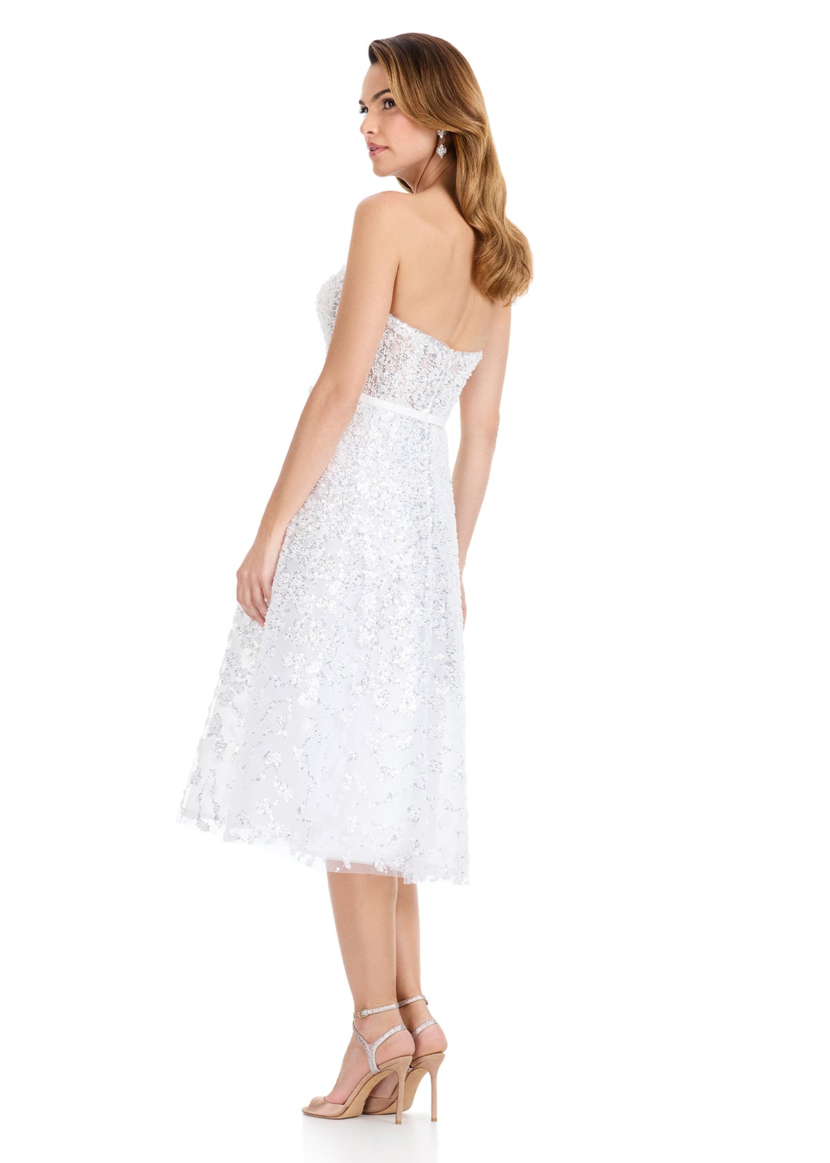 ASHLEYlauren E4922 Lace Tea-Length Bridal Gown