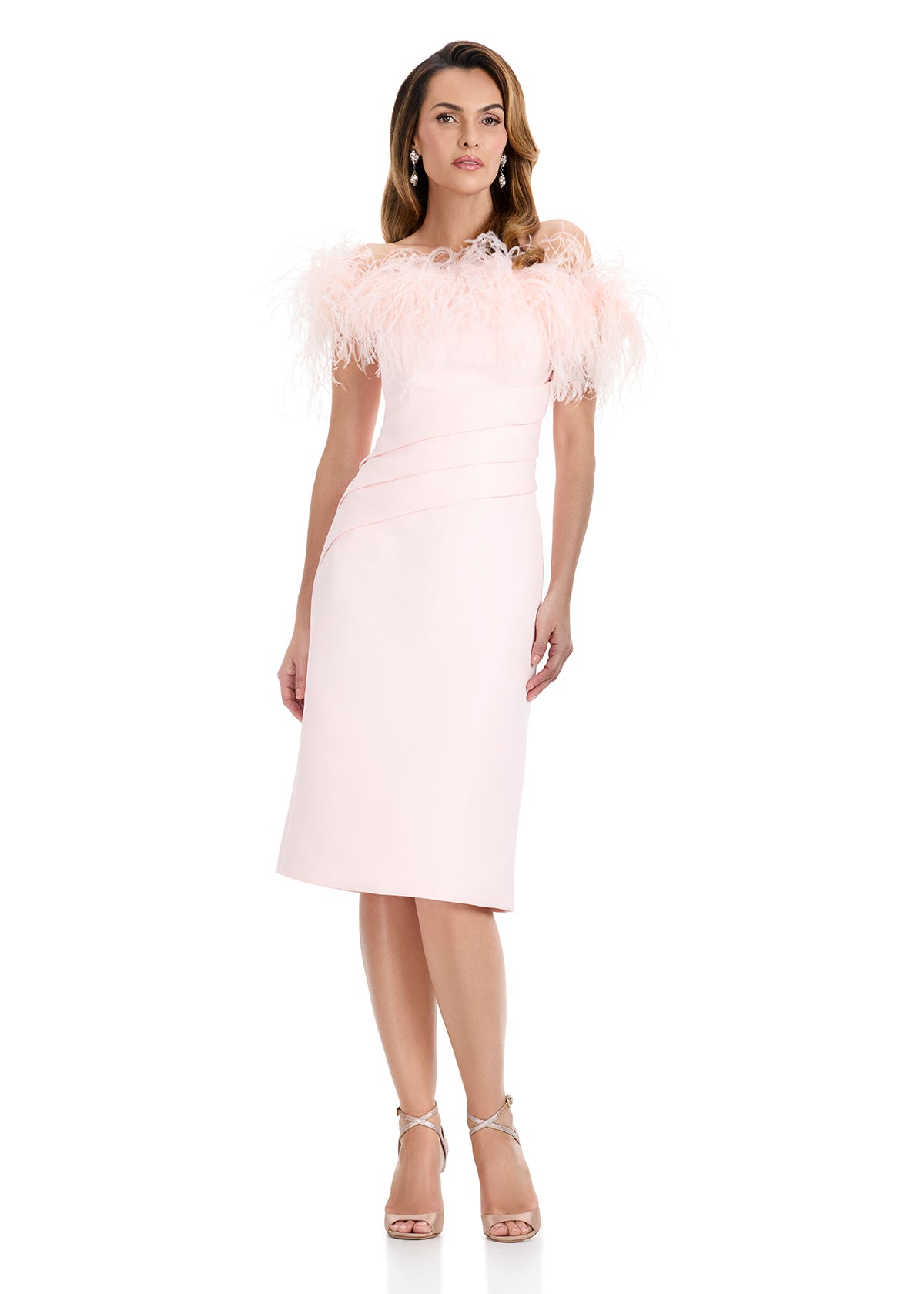 ASHLEYlauren E4960 Off-Shoulder Feather Satin Cocktail Dress ASHLEYlauren E4960 Off-Shoulder Feather Satin Cocktail Dress