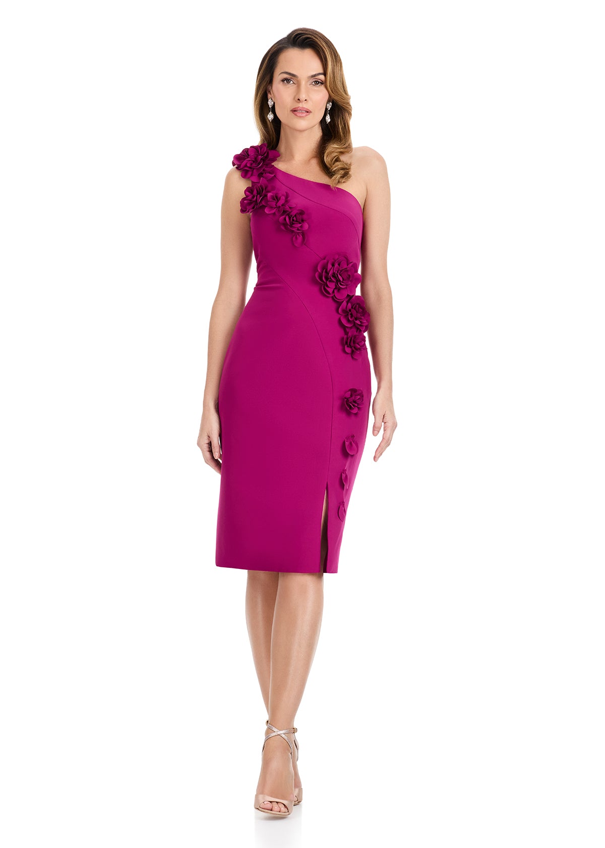 ASHLEYlauren E4961 One-Shoulder Floral Appliqu Jersey Cocktail Dress ASHLEYlauren E4961 One-Shoulder Floral Appliqu Jersey Cocktail Dress