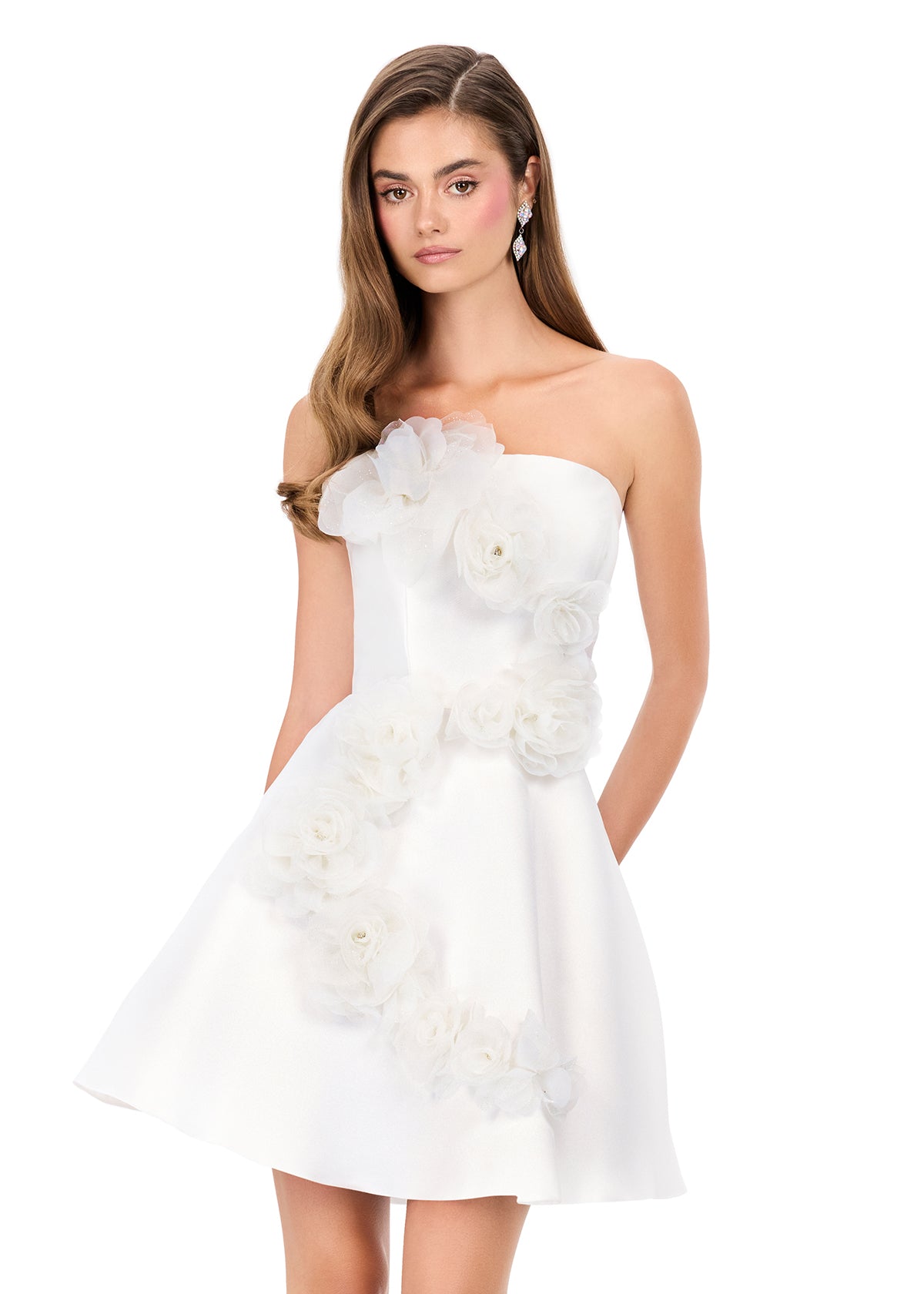 ASHLEYlauren E4962 – Strapless Mikado Floral A-Line Cocktail Dress