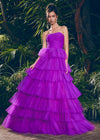 Purple ASHLEYlauren 11621 Strapless Tulle Ball Gown with Ruched Bustier and Layered Multi-Tiered Skirt