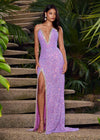 Editorial ASHLEYlauren 11521 Orchid Fully Beaded Strapless Gown with Illusion V-Neckline, Deep V Front, and Left Leg Slit