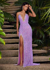 Editorial ASHLEYlauren 11521 Orchid Fully Beaded Strapless Gown with Illusion V-Neckline, Deep V Front, and Left Leg Slit