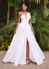 ASHLEYlauren 11609 White Strapless Mikado Ball Gown with Illusion V-Neckline, Oversized Asymmetrical Bow, and A-Line Wrap Skirt
