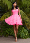 Editorial ASHLEYlauren 4777 Pink Cocktail Dress with Beaded Accents, Corset Bustier, and Tulle Tiered Skirt