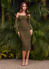 Editorial Olive ASHLEYlauren 4737 strapless cocktail dress featuring a fitted mid-length skirt, detachable sleeves, and press-on heat set stones for a versatile and glamorous look.