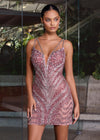 Editorial Pink ASHLEYlauren 4760 Hand Beaded Cocktail Dress with Plunging V-Neckline and Fitted Skirt