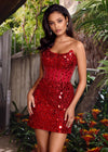 Editorial Red ASHLEYlauren 4757 Strapless Hand Beaded Cocktail Dress with Mirror Details and Corset Bustier