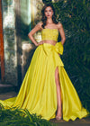 Yellow ASHLEYlauren 11650 Two-Piece Ball Gown with Intricately Beaded Strapless Bustier, A-Line Taffeta Skirt, and Statement Oversized Bow Detail