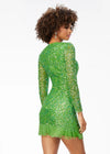 Back - ASHLEYlauren 4438 – A sassy and classy fully hand-beaded long sleeve cocktail dress featuring a fitted skirt with fringe detail along the left leg slit and hemline. Perfect for making a bold, elegant statement at any event.