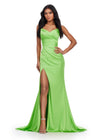Electric Lime ASHLEYlauren 11605 Timeless Strapless Satin Gown with Sweetheart Neckline, Ruched Detailing, Lace Up Back, and Right Leg Slit