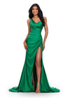 Emerald ASHLEYlauren 11574 One Shoulder Satin Gown with Sweetheart Neckline, Ruched Bustier, and Left Leg Slit